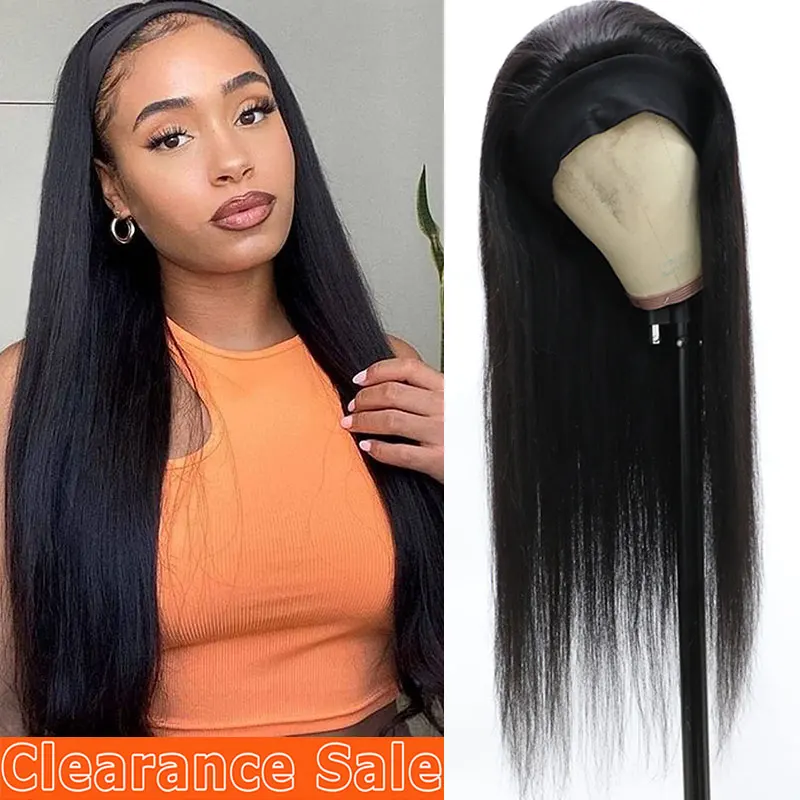 

Straight Headband Wig Human Hair Brazilian Sale Remy Full Machine Made Glueless 180 Density Cheaper Natural Women's Headband Wig