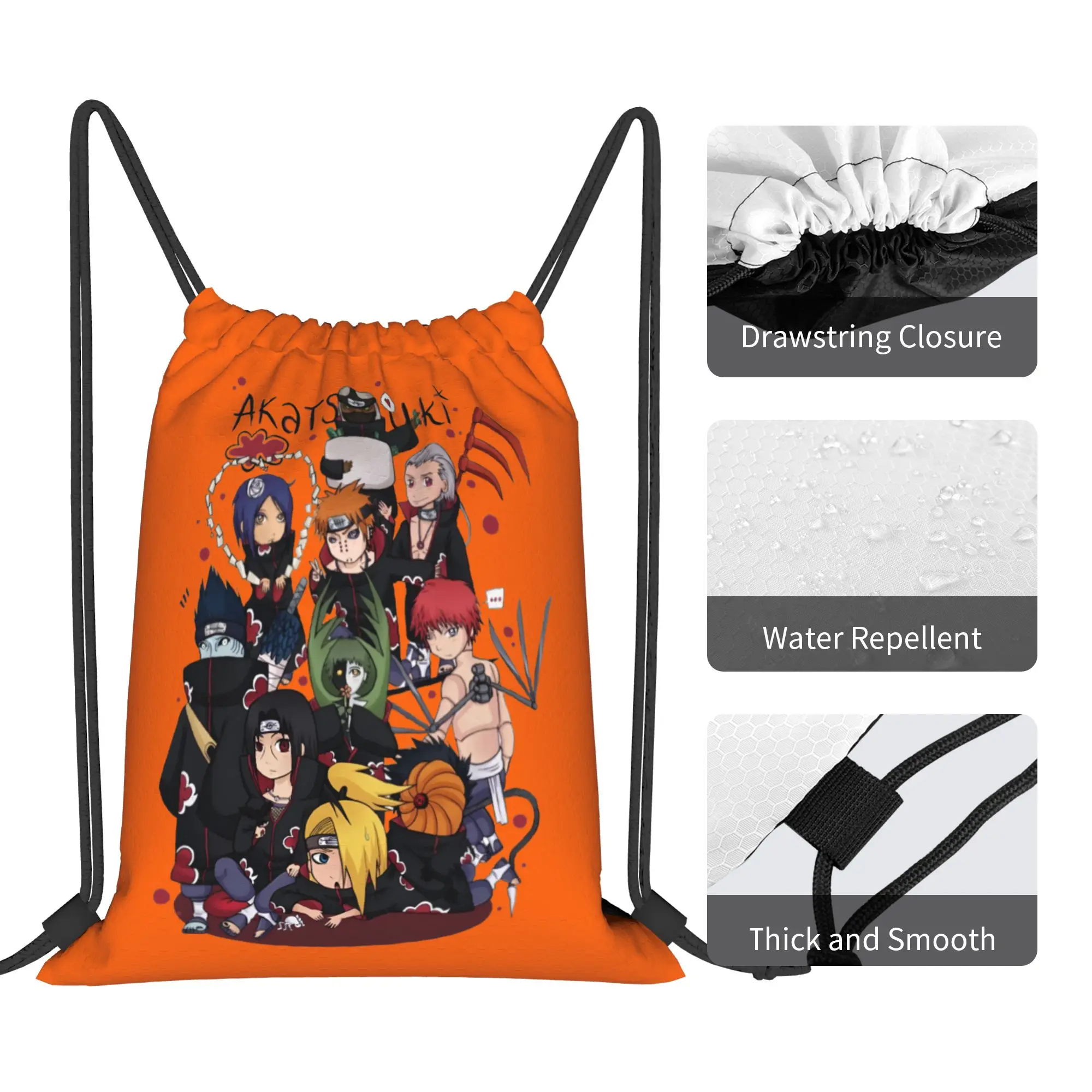 Фото Рюкзак-мешок Custom N-Narutoes Akatsuki на шнурке для женщин и мужчин, спортивная сумка для тренажерного зала, складная аниме-сумка для тренировок №4