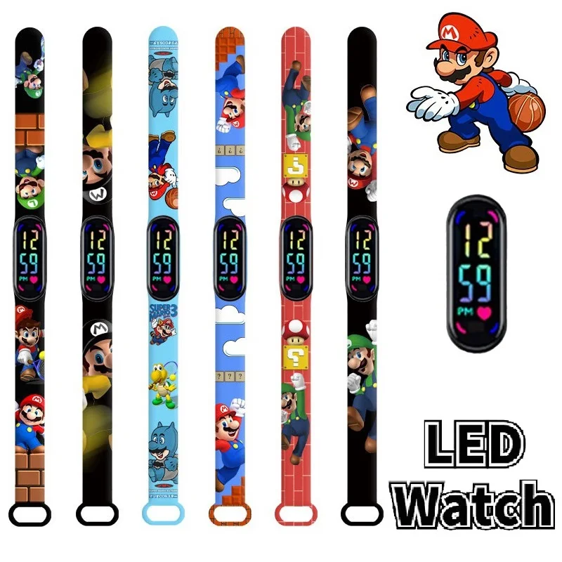 Часы Super Mario Bros аниме-персонаж Луиджи светящиеся часы-браслет светодиодные