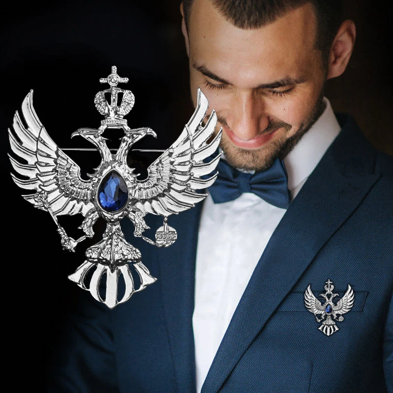 Ретро Русский Двуглавый Орел Броши Корона для Мужчин Синий Красный Кристалл