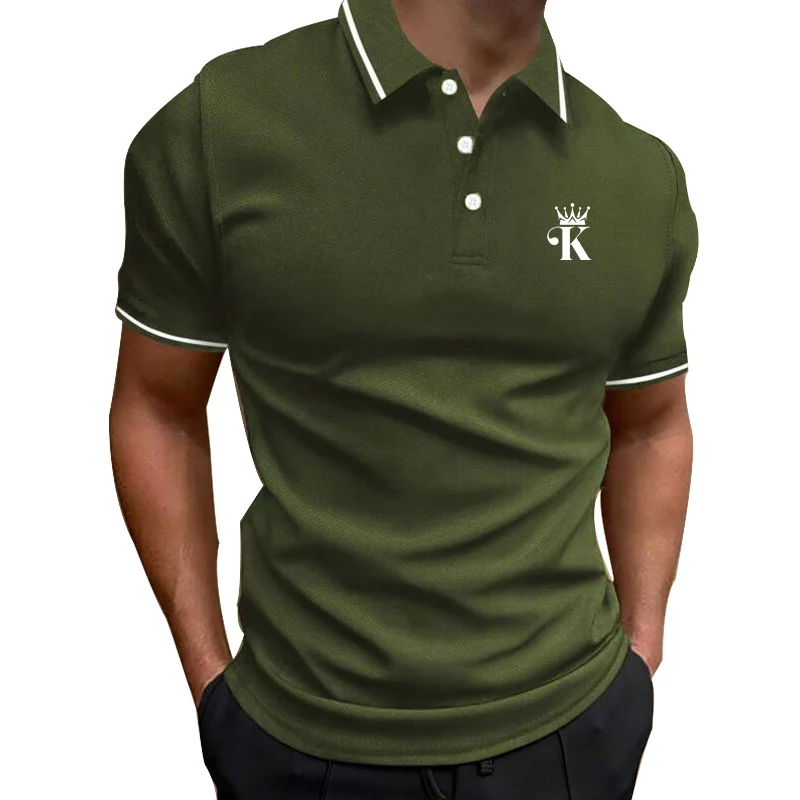 

Letter K Pattern Print Men Summer Short Sleeve Business Polo Shirt , Men Casual Sport Lapel Pure Color Polo Shirt .