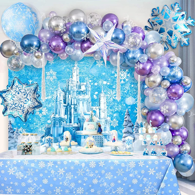 Flash snowflake ballon helium metallic frozen birthday party snow queen garland arch kit decorations baby shower balloon girl