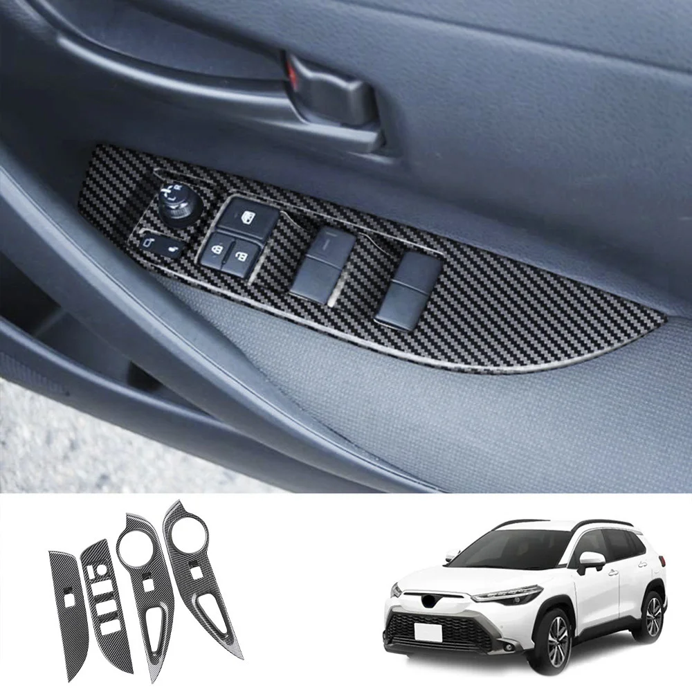 

Car Carbon Fiber Window Glass Lift Button Switch Cover Trim Door Armrest Panel for Toyota Corolla Cross 2021 2022 RHD