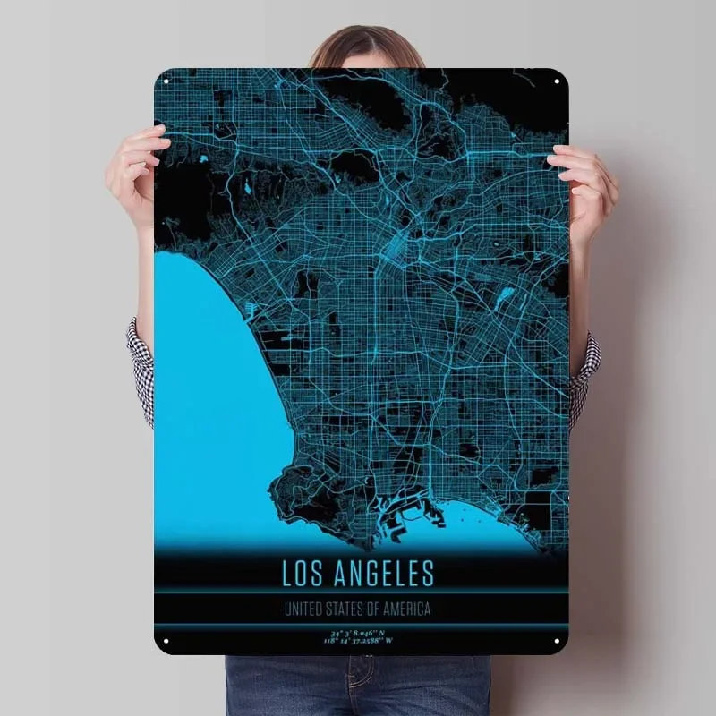 Лос-Анджелес Калифорния жестяная карта знак настенное искусство декор для