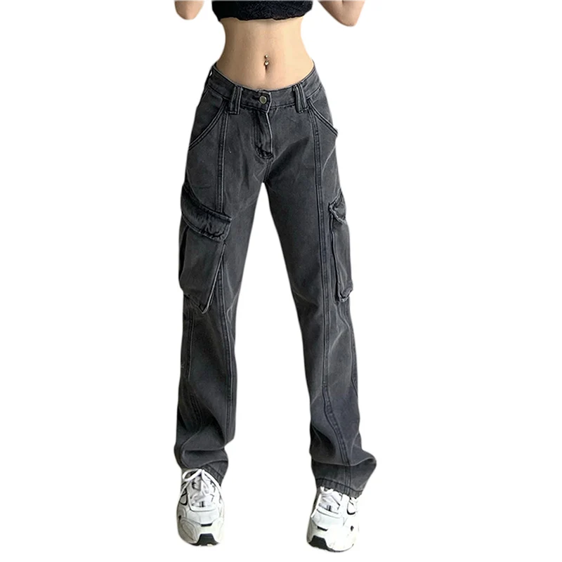 

Kayotuas Women Jeans Denim Workout Casual Outdoors Athletic Ladies Chic Loose Cargo Trousers Straight with Pocket Streetwear New