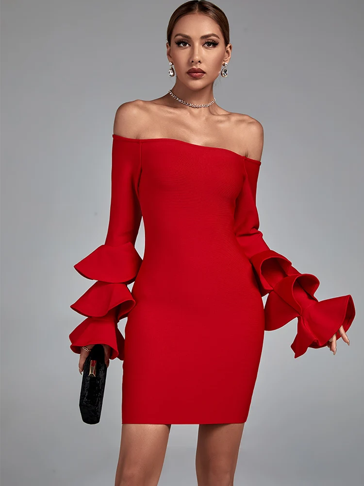 

Женское облегающее вечернее платье, элегантное привлекательное красное платье с открытыми плечами, клубный наряд на день рождения, Осень-з...