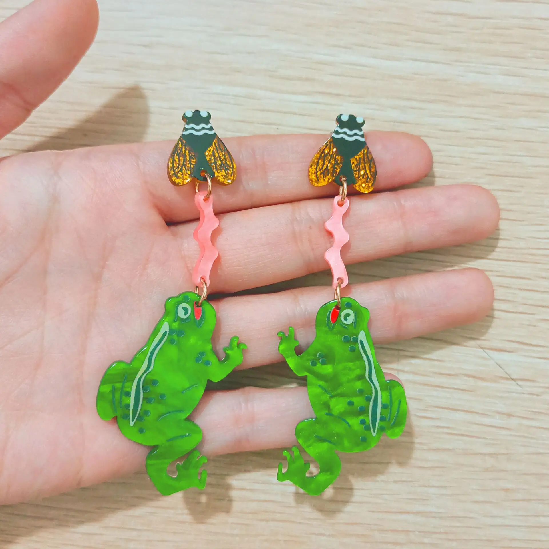 Акриловые серьги-кольца с изображением лета и лягушки для женщин индивидуальные