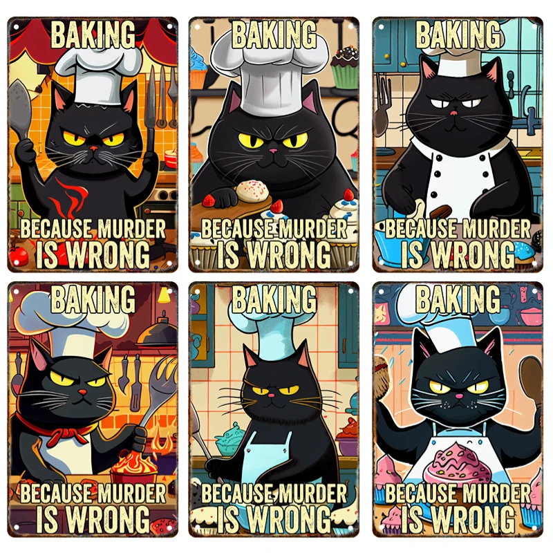 

Creative Chef Cat Metal Signage Tin Painting Vintage Poster Home Living Room Kitchen Dining Room Wall Art Decorative Mural Gift