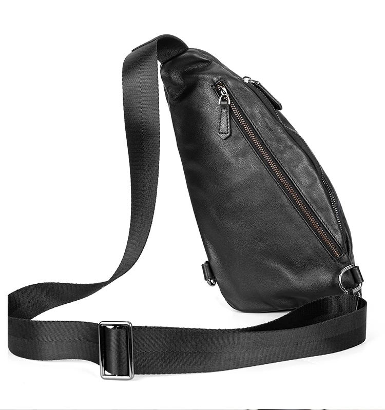 Fashion Genuine Leather Men's Chest Pack Shoulder Bag Messenger Sling Bag Small Leisure Bag Crossbody Black M129