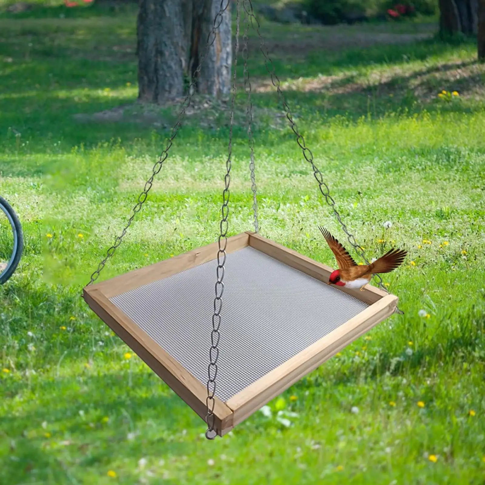 Dish Strong Chains Seed Tray Food Holder Wooden Frame For Patio Outdoor Yard Outside Attracting Birds