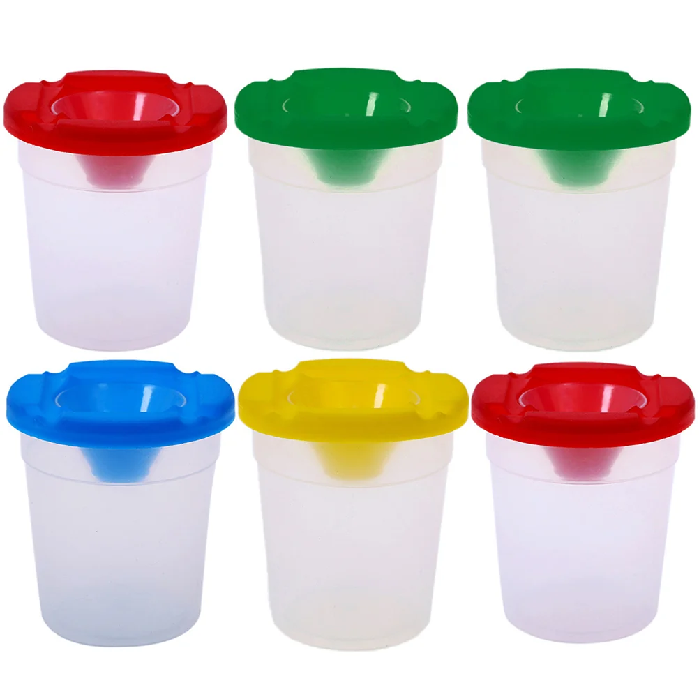 

6 Pcs Cups Plastic Go Containers Manual Washing Pen Drawing Lid Child Clear