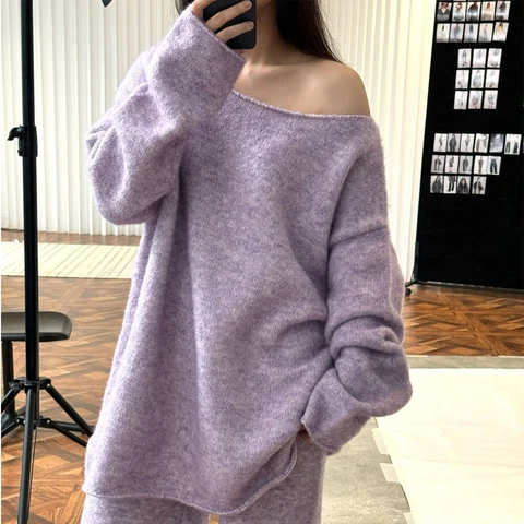 Женский весенний свитер из смеси шерсти 35% на одно плечо, вязаные пуловеры, сексуальный свитер, топы, женские пуловеры, модные Pull Femme