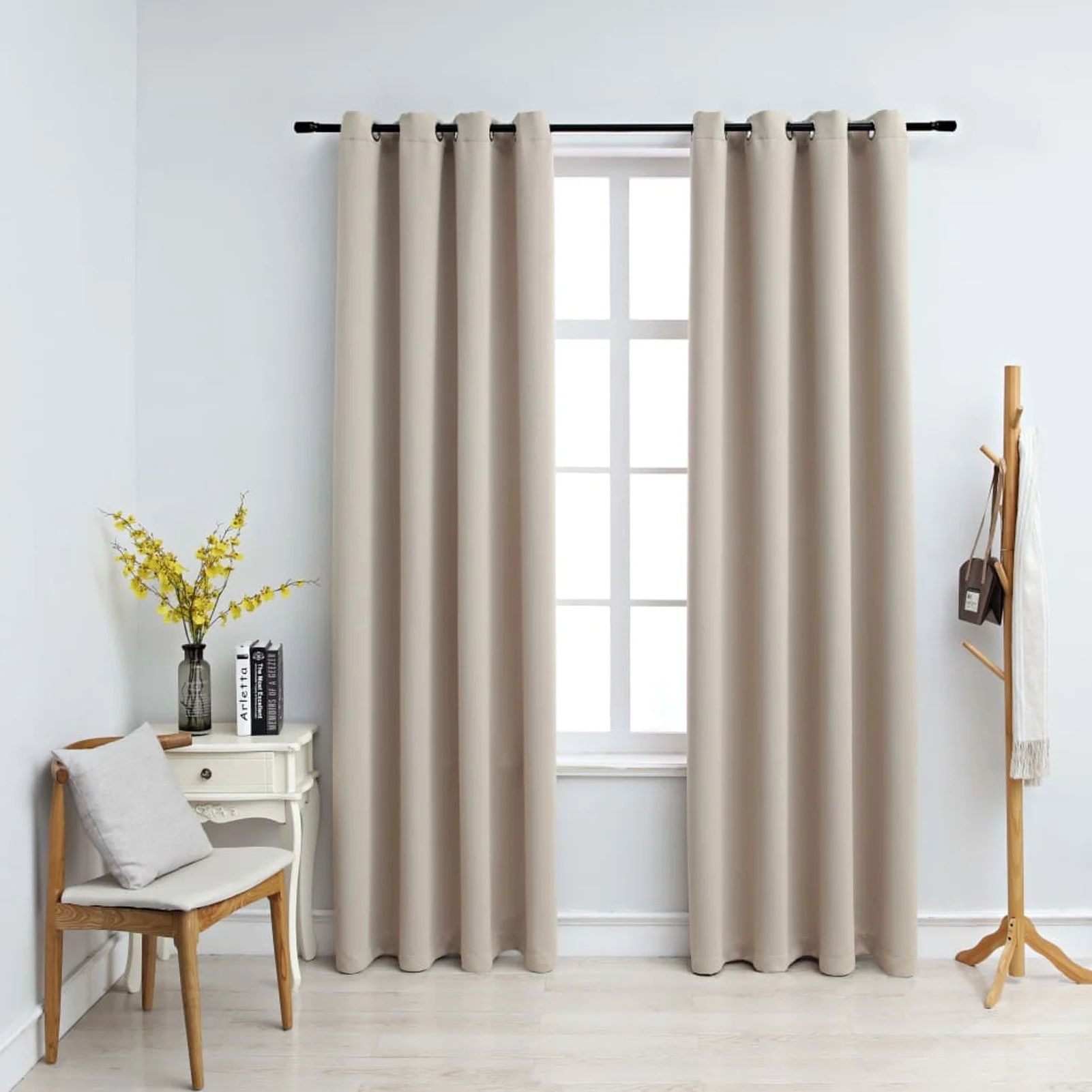 

Blackout Curtains with Rings 2 pcs Beige 54"x95" Fabric