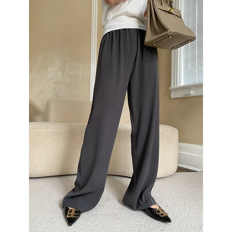 

Vertical high-quality elastic waist mopping wide-leg suit pants 2023 early spring new style