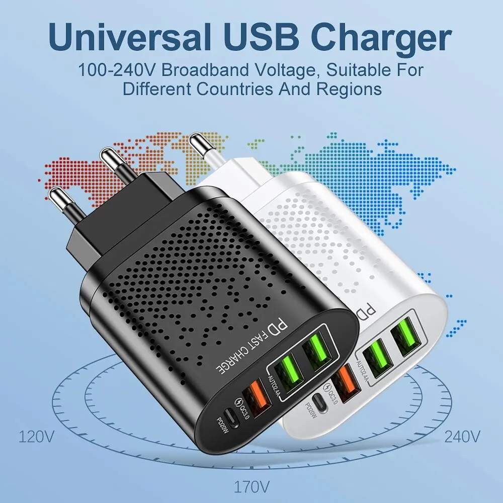 Быстрое зарядное устройство GUSEYEE USB Type C 20 Вт QC3.0 PD3.0 для ноутбука iPhone 15 с адаптером