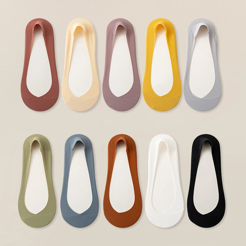 

1Pairs Women Silicone Non-slip Invisible Socks Summer Solid Color Mesh Low Cut Boat Sock Female Ice Silk No show Slipper Socks
