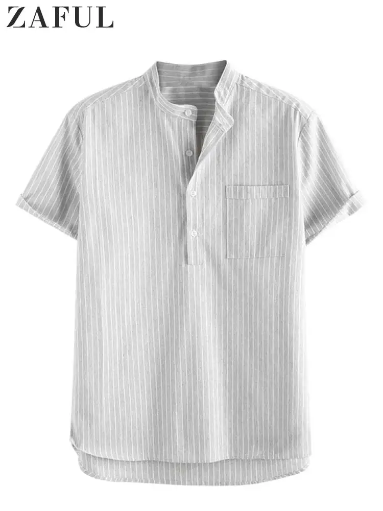

ZAFUL Pinstripe Short Sleeve Shirts for Men Half Button Pullover Shirt Summer Streetwear Essential Tops with Pocket Z4871084
