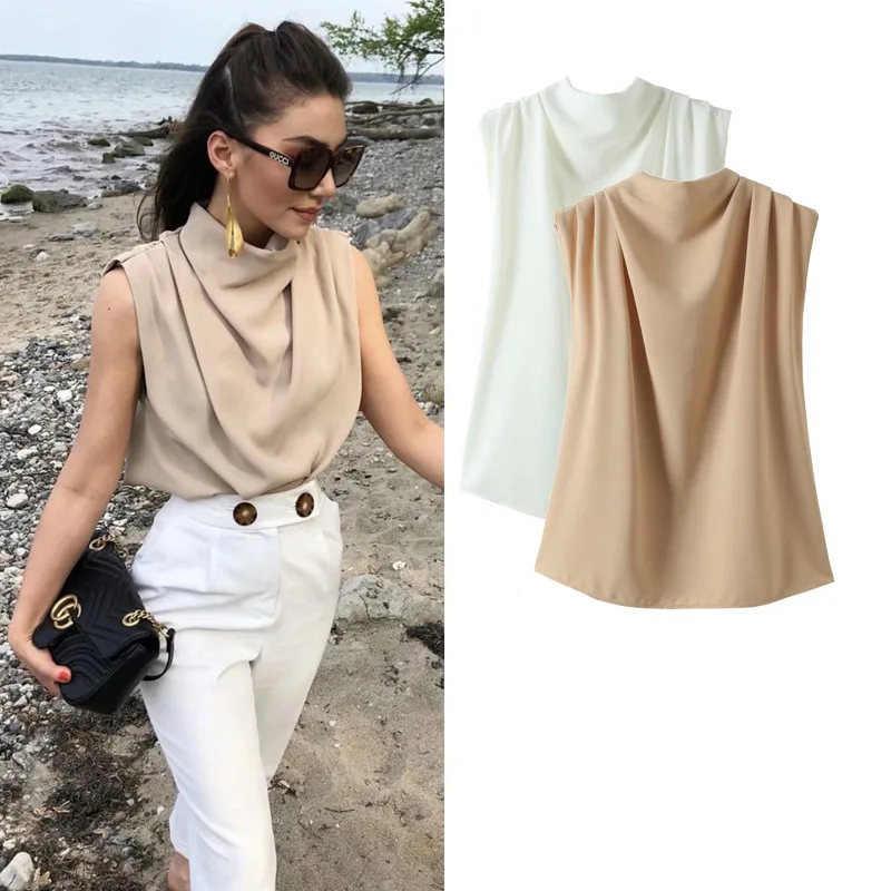 

New 2023 Shirts & Blouses Women Summer Pile Collar Blouse In Soft Tops Woman Fashion Loose Solid Color Shirts Female Clothing
