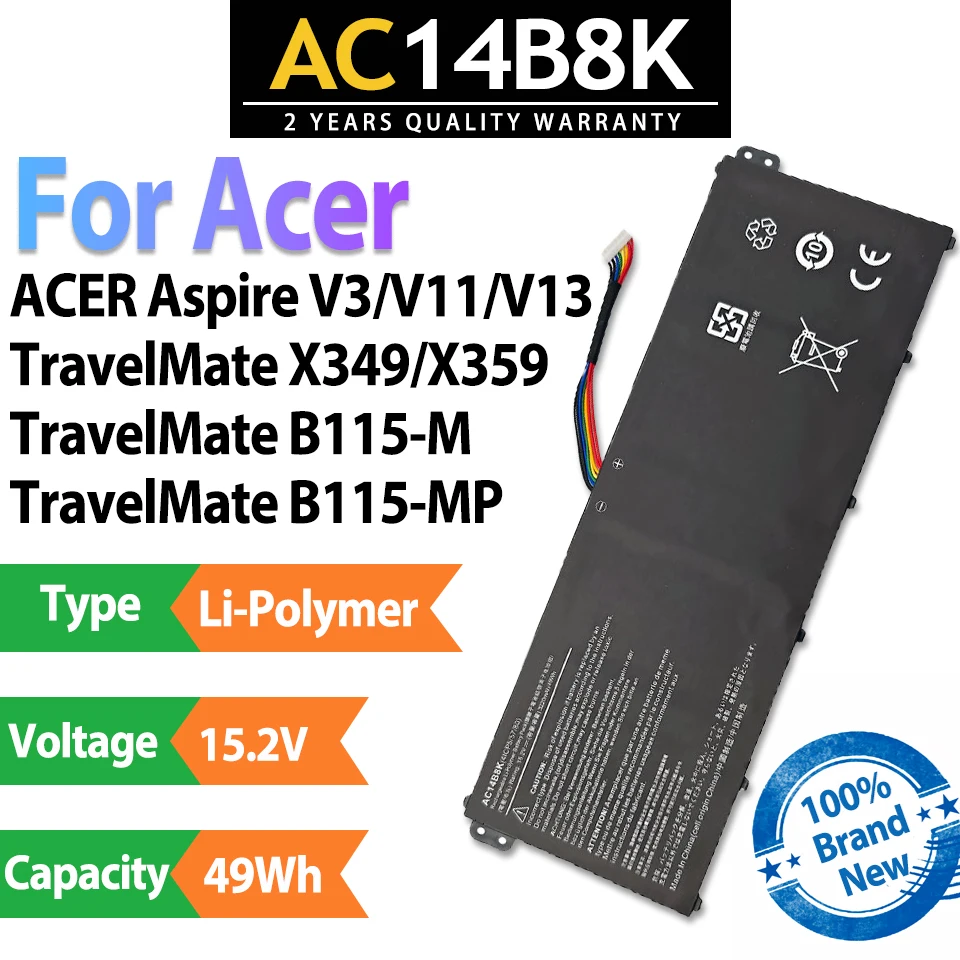 Фото AC14B8K Совершенно новый высококачественный аккумулятор для ноутбука Acer V3 V3-111 V3-111P V3-331 V3-371 V11 V13 TravelMate X359 X349 B115-M №1