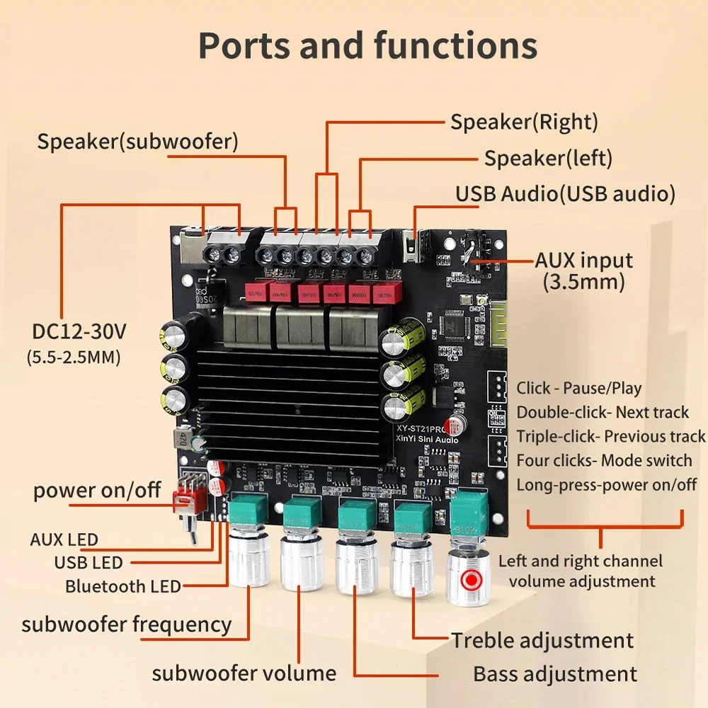 Плата усилителя мощности Bluetooth 2 1 канала класса D USB