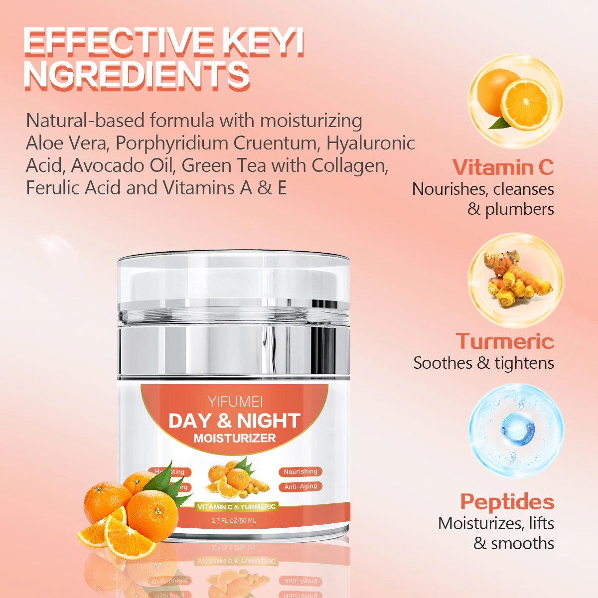 Фото Органический витамин С, куркума, дневной и ночной антивозрастной увлажняющий крем для удаления темных пятен, отбеливающий крем для лица с пептидами №4