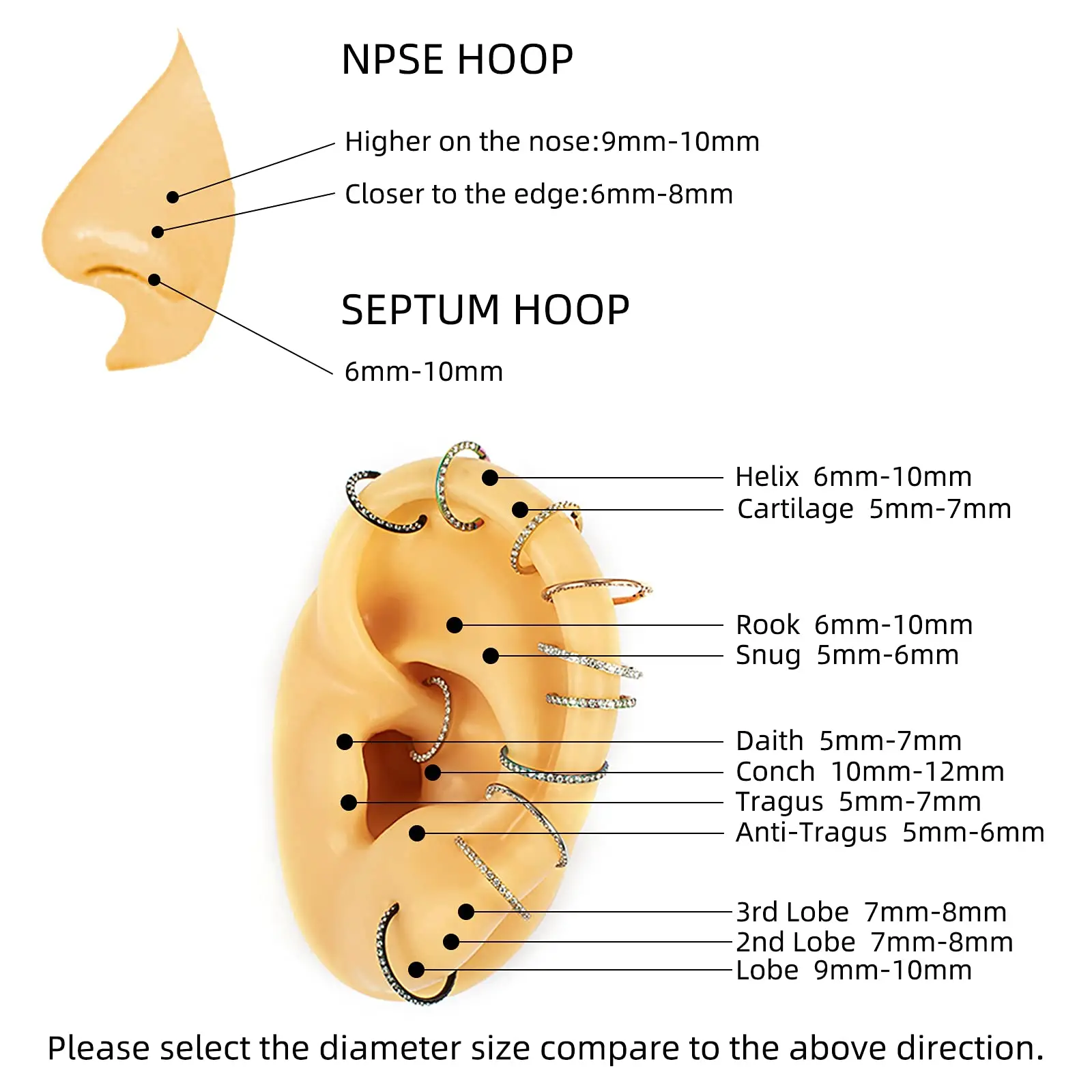 Titanium Nose Rings Septum Clicker Hoop Ear Cartilage Earring Earlobe Piercing Three Rows Zircon Tragus Helix Piercing Jewelry