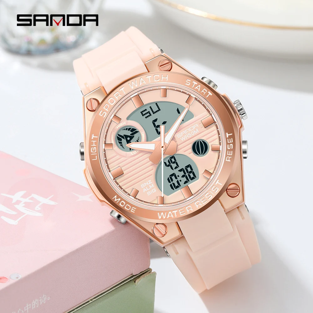 2023 Top Brand Fashion Women's Watches Waterproof Sports Digital Quartz Wristwatch Casual Clock Gift Relogio Feminino SANDA 6067 enlarge