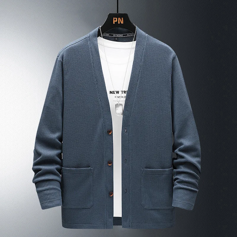 

Sweater Loose Long Cardigan New The Size Solid Male Version Korean V-neck Plus 8XL Of Autumn Sweater Jacket Wild Color Cardigan