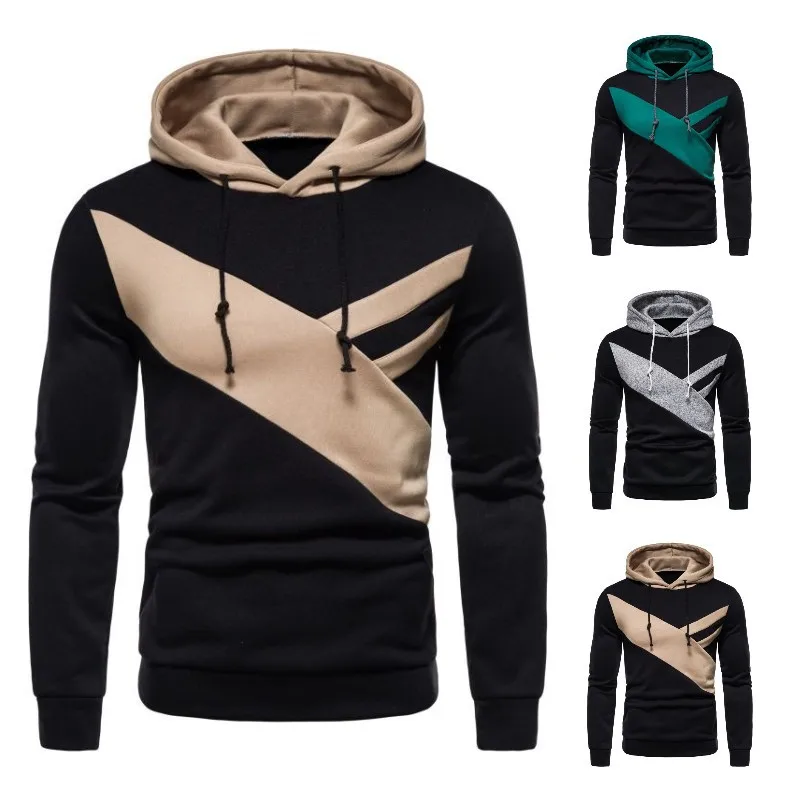 

Autumn and Winter New Men's Hooded Sweatershirt European Size Fashion Contrast Color Men Casual Sports Sweater