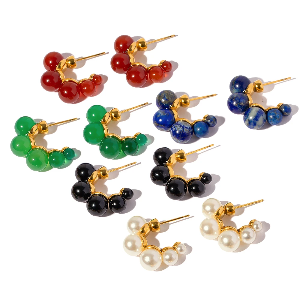 Серьги-кольца Uworld из нержавеющей стали с полудрагоценными камнями ювелирные