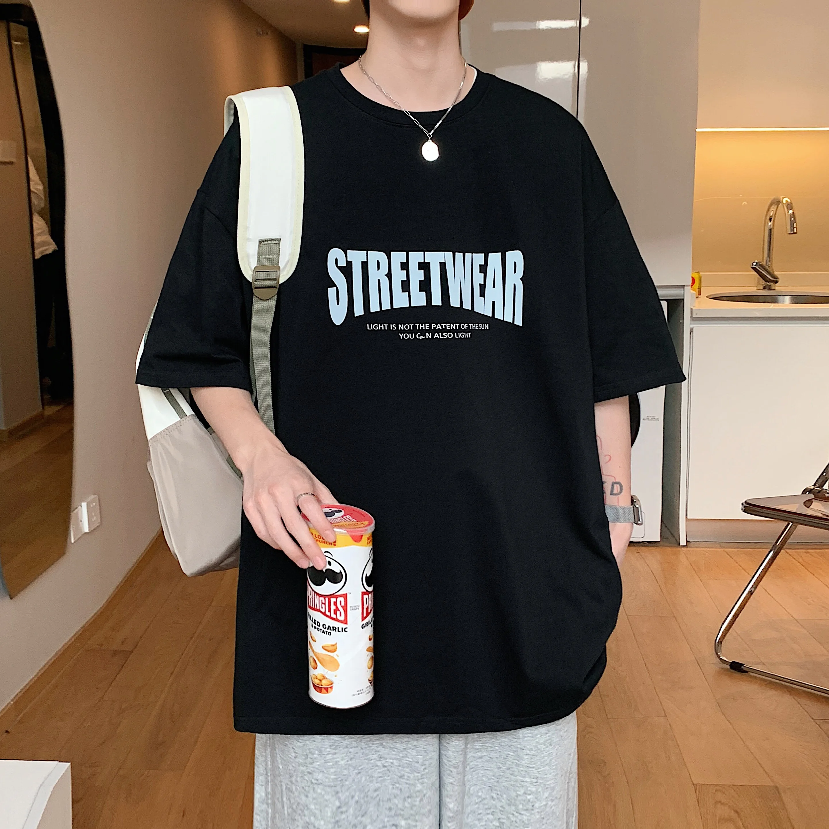 

Футболка мужская Свободная с коротким рукавом, брендовая тенниска в гонконгском стиле, майка для студентов, джокер, лето 2022