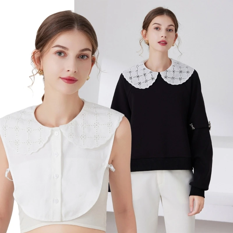 

L5YA Woman Shirt Sweater Collar Lace Hollow out Decorative Collar White Removable Collar Sweater Shirt Collar for Woman