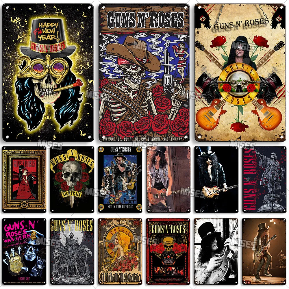 

MISES Guns N' Roses Metal Sign Vintage Poster Rock Band Metal Tin Sign Studio Garage Man Cave Decorative Plate Wall Metal Plaque