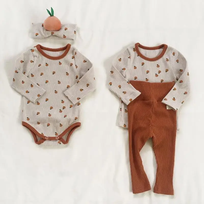 

Baby Clothes Set Orange Fruit Autumn Long Sleeve Baby Tops + Pants 2pcs Sleepwear Suit Cotton Infant Girls Romper With Headband