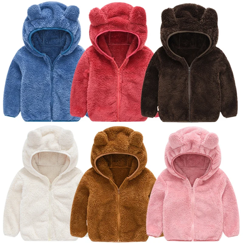 

Куртка детская однотонная с капюшоном, милый свитер с мультяшным медведем, одежда для малышей, худи
