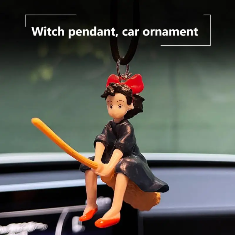 

1 Pcs New Anime Witch Kiki Delivery Service Black Cat Sit On The Broom Flying With Telephone Ornament Models Action Figure Toys