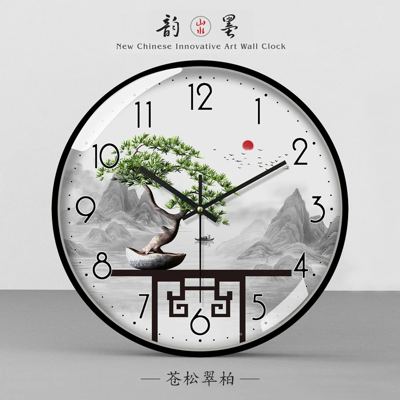 

Rushed Wall Clock Living Room Home Fashion Clock Simple Chinese Feng Shan Ink Painting Clock Watch Silent Style Pocket Chinese