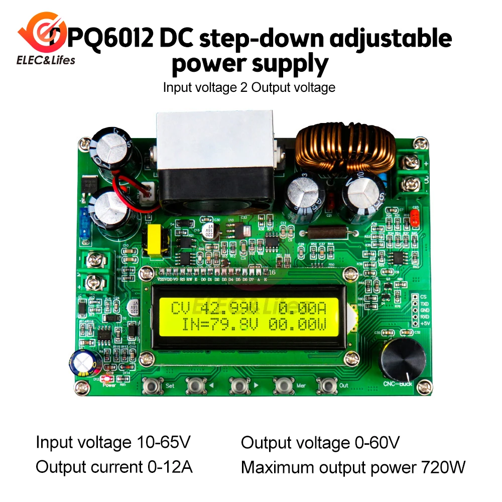 Цифровой понижающий модуль с ЧПУ LCD1602, регулируемый постоянный ток, стабилизированное напряжение, постоянный ток, высокая мощность, от 10-100 В до 0-60 в 0-90 в