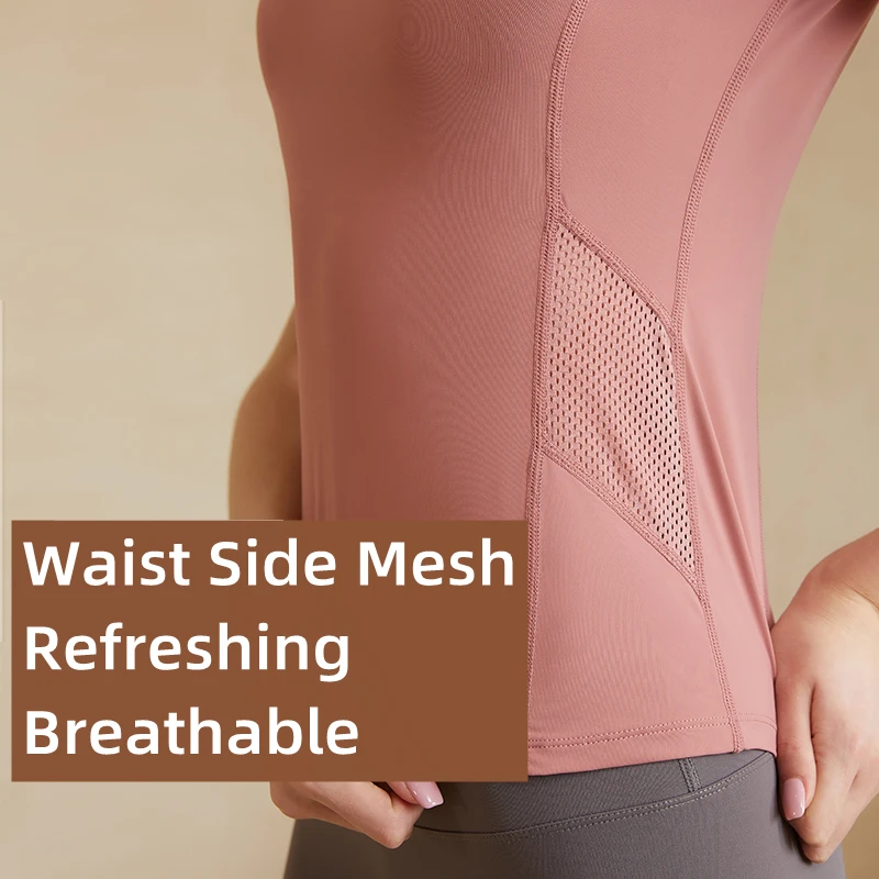 Women Sport Tops Mesh Breathable Yoga Shirt Running Short Sleeve Workout T-shirts Gym Fitness Tops Soft Comfortable Slim Tee