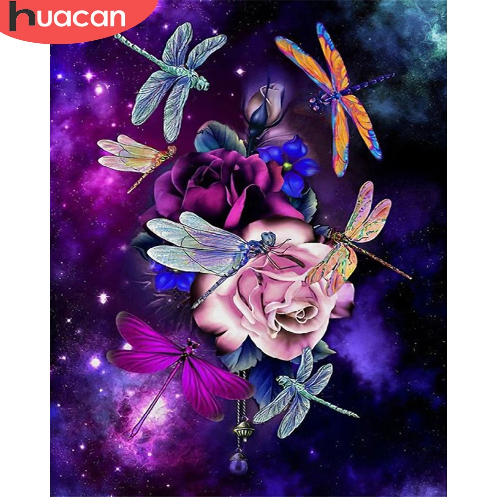 

HUACAN Picture By Number Animal Dragonfly Kits HandPainted Painting Flower Hand DIY Frame Drawing On Canvas Decoration 60x75cm