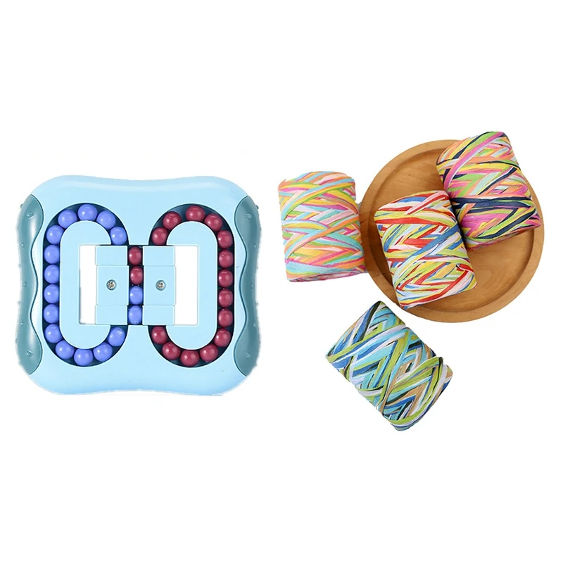 

Rotating Magic Bean Intellectual Magic Disk Finger Toy Children's Toy,Cyan & Raffia Decoration Cord Colorful Paper Rope