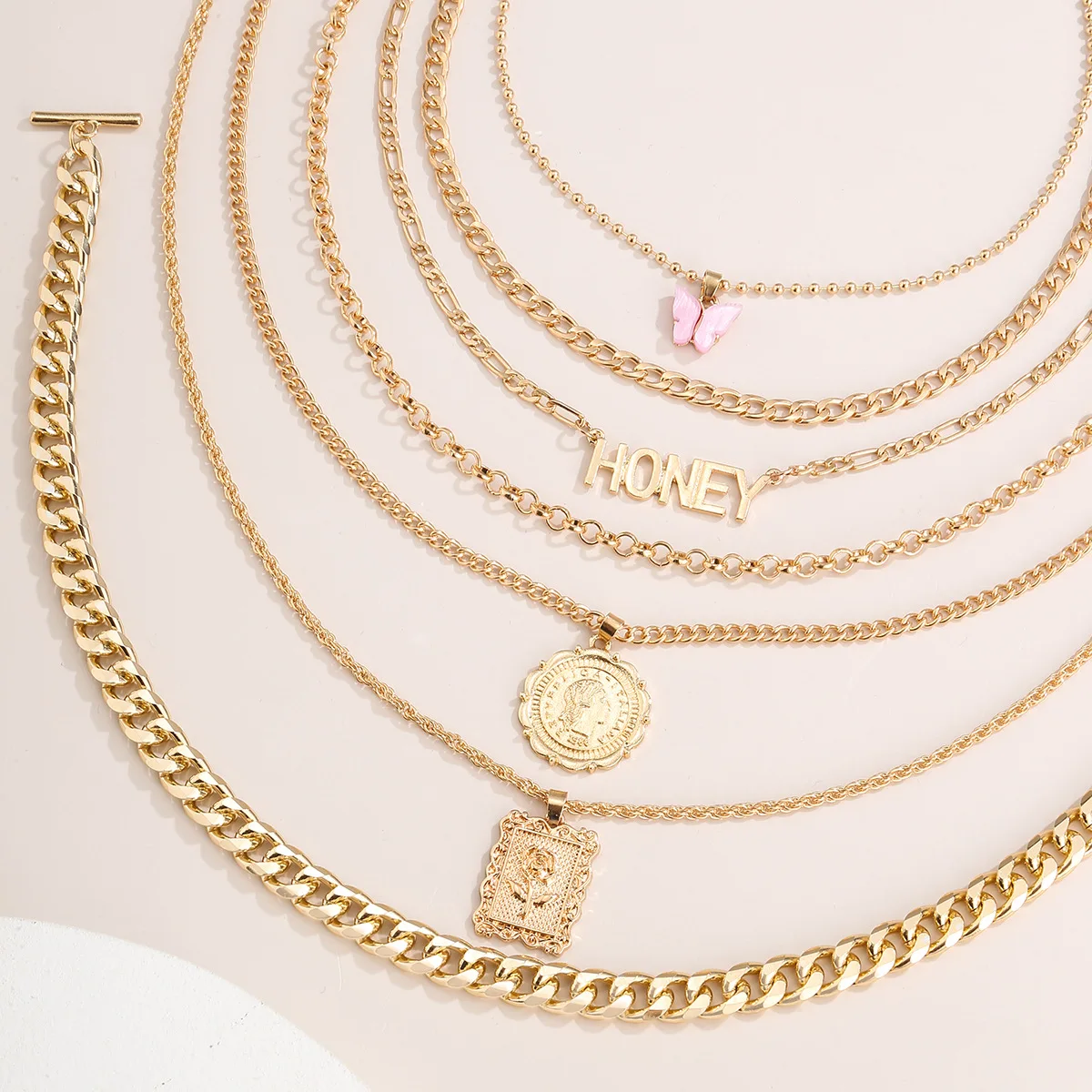 7 шт./комплект Женская цепочка с подвеской в виде бабочки