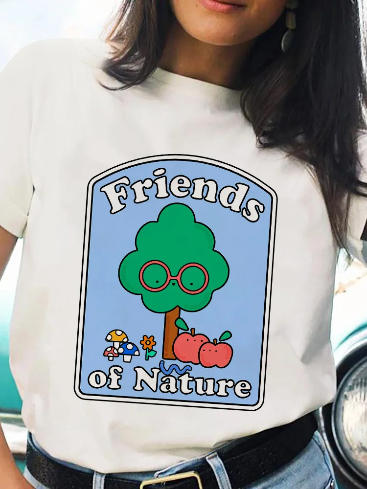 

Футболка женская с коротким рукавом, модный топ с мультяшным принтом «Друзья природы», Повседневная рубашка, на лето
