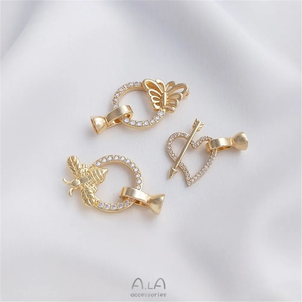 

14K gold color set zircon arrow heart piercing butterfly bee pearl necklace link buckle end buckle DIY accessories