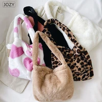 jozy 1pc women girls fluffy shoulder bag top handle bag female autumn winter handbag plush tote fashion shopping bag mini casual