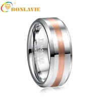 bonlavie 8mm width mens ring wedding band engagement ring middle brushed electric rose gold polished tungsten carbide ring