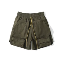 mens high street style retro army green drawstring multi functional pocket loose casual overalls shorts mens tide