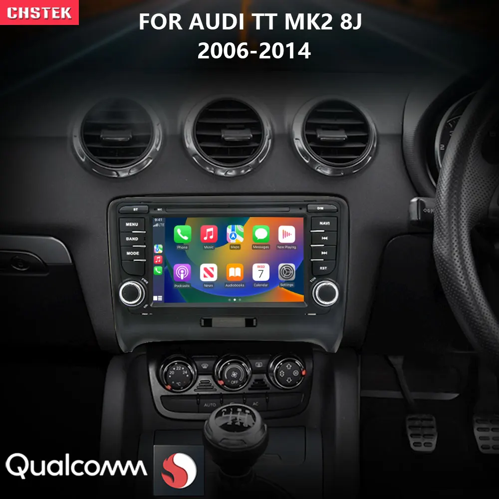 

CHSTEK Qualcomm Car Radio Multimedia DVD Player Video Black Media Carplay Android Auto for Audi TT MK2 8J 2006-2014 Upgrade