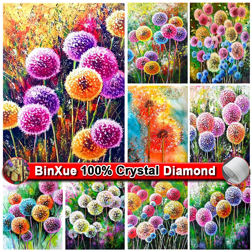 

BinXue zipper bag Colorful Fantasy Flower Crystal Diamond Painting Kit Dandelion rhinestone Handmade DIY Mosaic home decor Gift