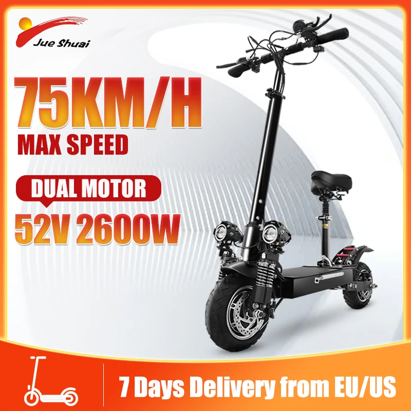 

75KM/H Dual Motor Electric Scooter 52V 2600W Foldable Electric Scooters Adults with 20AH Battery 60KM Long Range 150KG Max Load